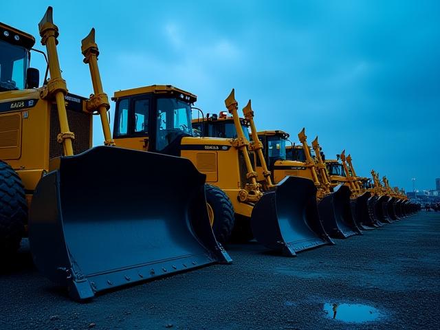 Bulldozers and graders ready for transport