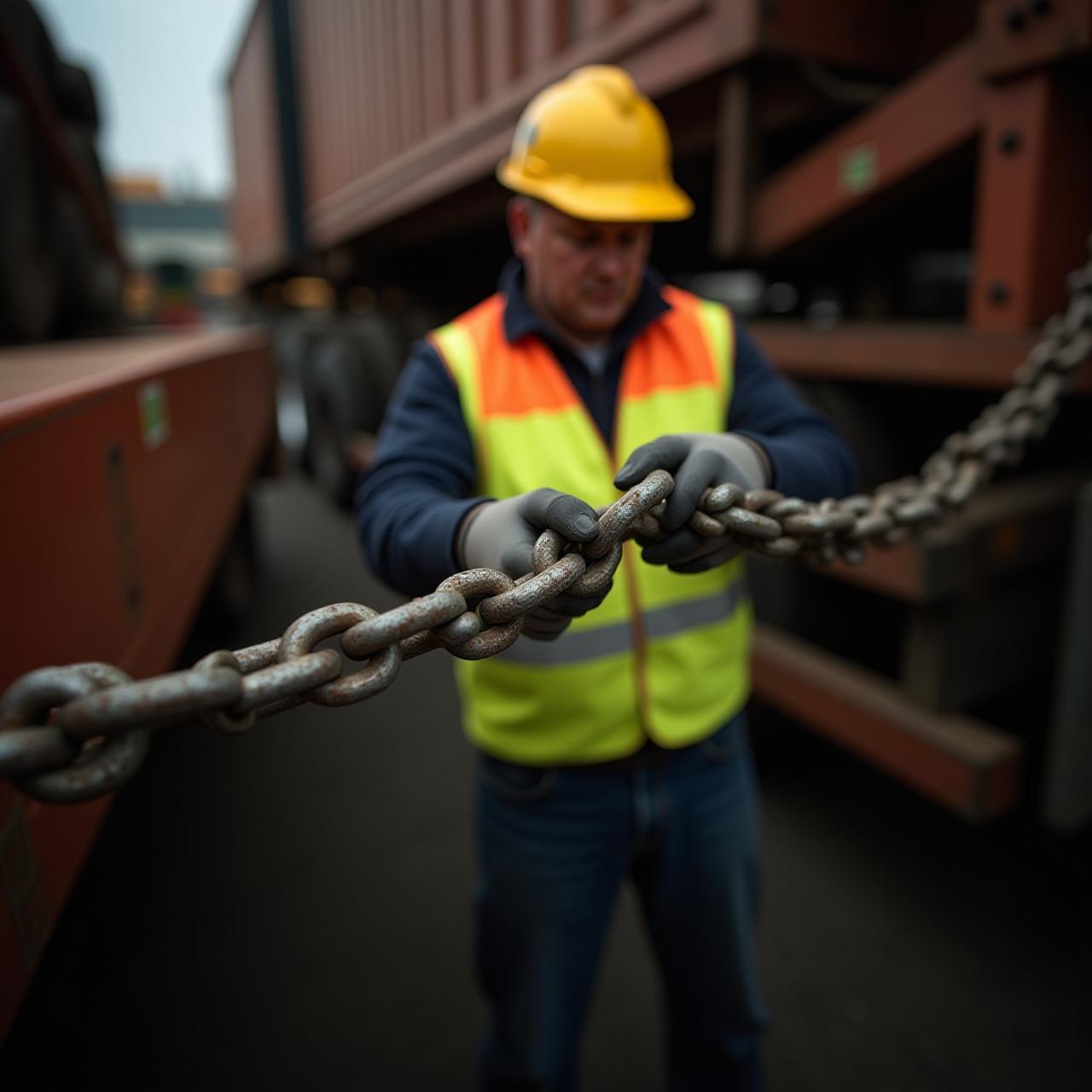 T&T Trucking professional inspecting load securement