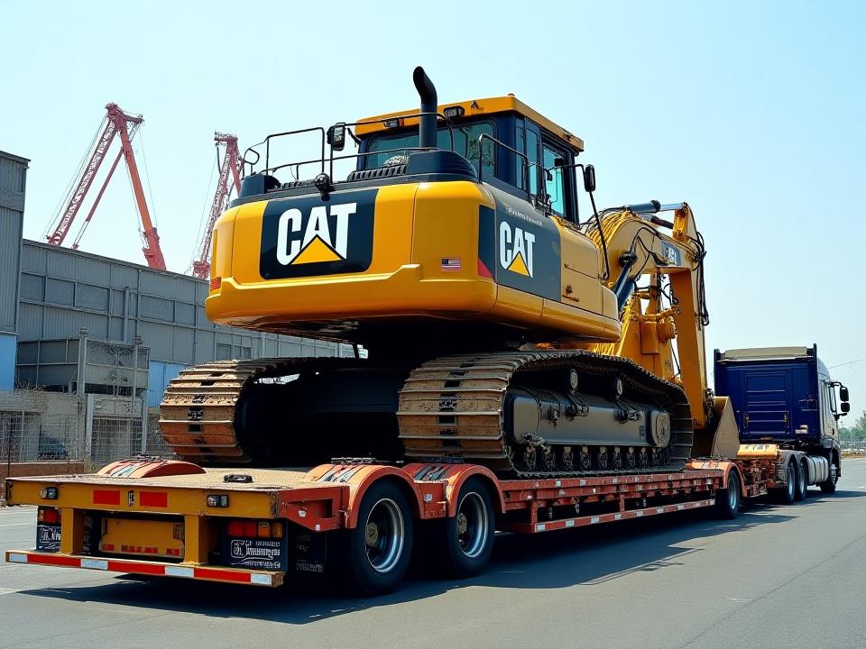 T&T Heavy Haul Trucking loading large excavator in Herkimer NY